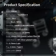 KBEAR Tourbillon-X HiFi Fones de Ouvido Thumbnail 6