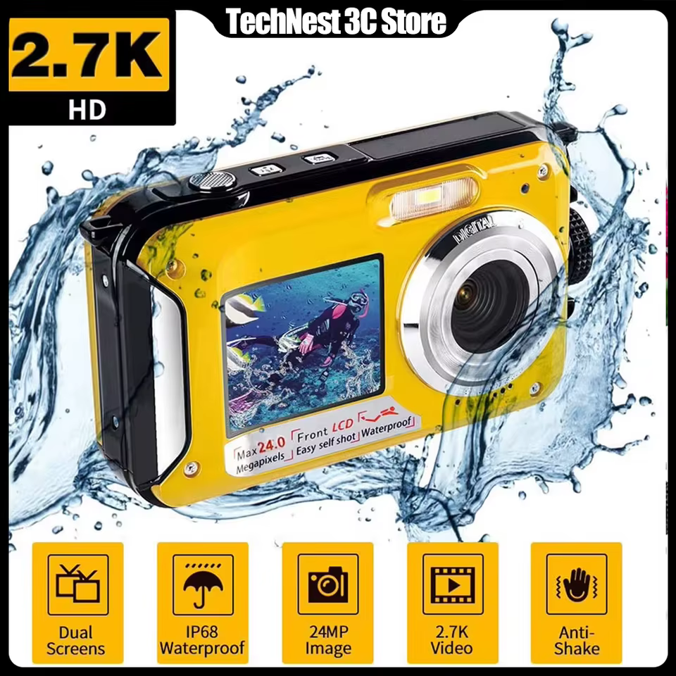 Câmera Subaquática Full HD 2.7K 48MP