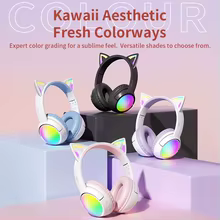 Fone Bluetooth Gato Rosa RGB Thumbnail 2