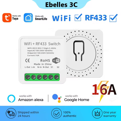 Interruptor Inteligente WiFi RF433 Tuya 16A