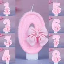 Velas de Aniversário Números 0-9 Rosa com Laço Thumbnail 6