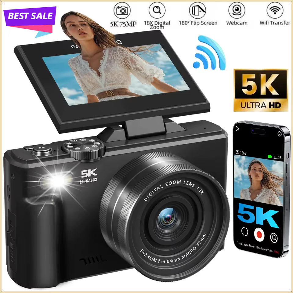 Câmera Digital WiFi 75MP 5K