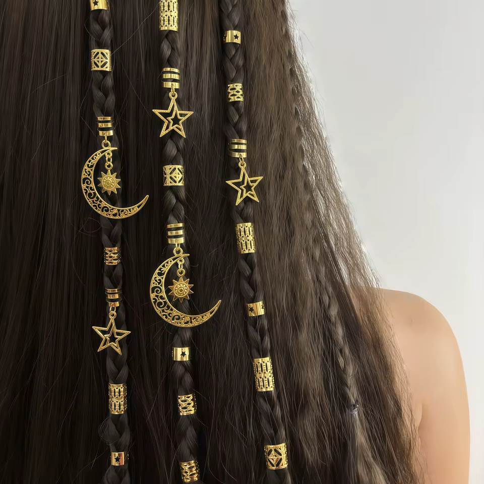 Kit 45 Pingentes Estrela e Lua para Cabelo