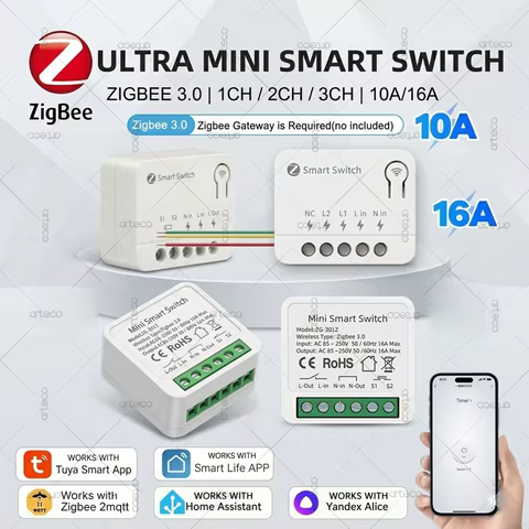 Interruptor Zigbee Inteligente 1/2/3 Canais