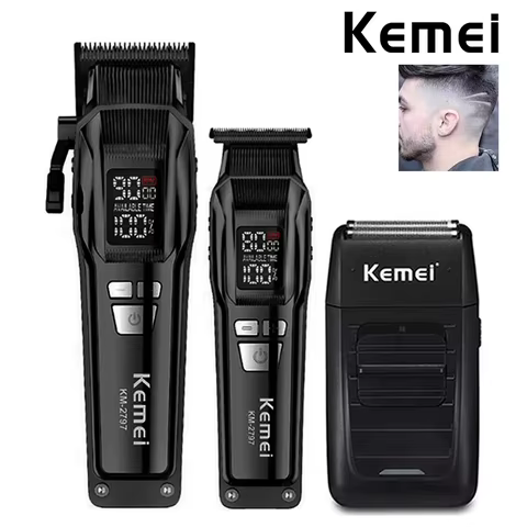 Kit Máquina de Cortar Cabelo Kemei Profissional