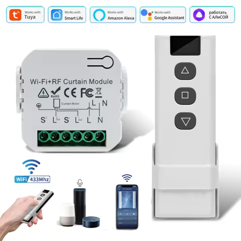 Interruptor Inteligente Tuya para Cortinas com Controle de Voz