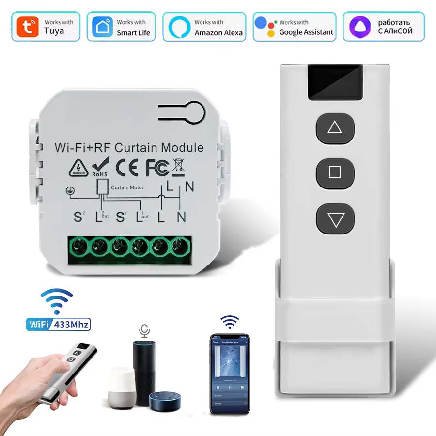 Interruptor Inteligente Tuya para Cortinas com Controle de Voz