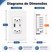 Painel de Tomada Melery 4x2 USB Thumbnail 3