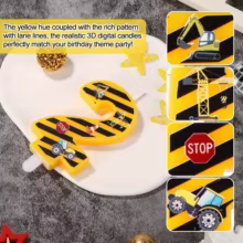Vela de Aniversário Construção 0-9 Amarelo e Preto Thumbnail 6