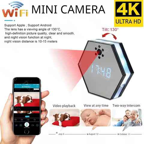 Mini Câmera WiFi 4K com Relógio