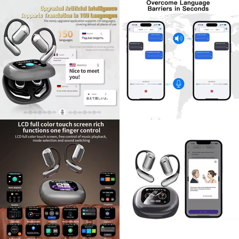 Fone Tradutor de Idiomas com IA e Display LCD