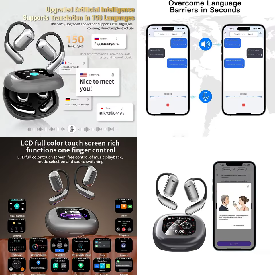 Fone Tradutor de Idiomas com IA e Display LCD