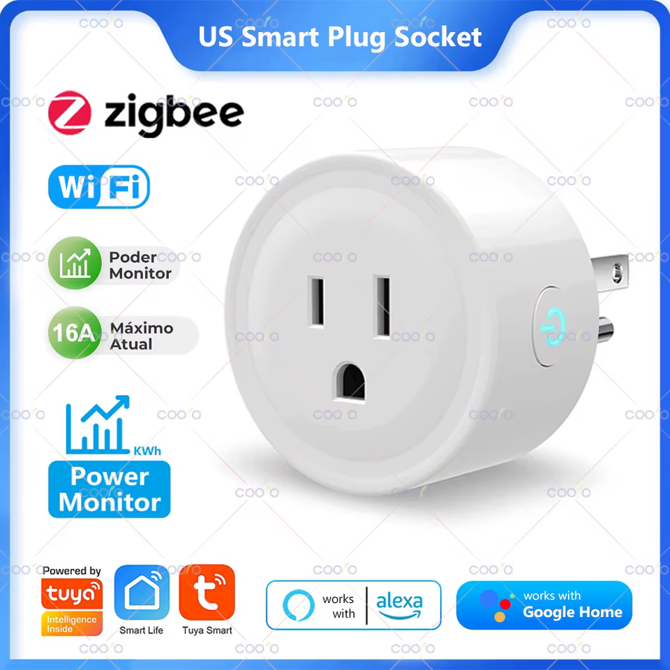 Plugue Inteligente Wi-Fi Zigbee Tuya 16A