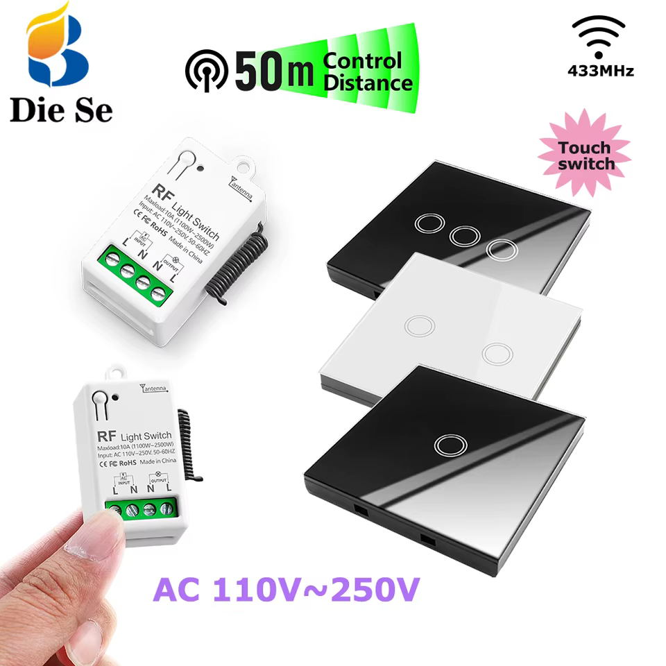 Interruptor Sem Fio Touch 86mm com Controle Remoto 433MHz