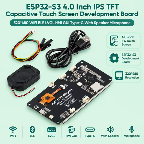 Placa de Desenvolvimento ESP32-S3 com Tela de Toque Capacitiva IPS TFT de 4.0 Polegadas 320*480 WiFi BLE LVGL HMI GUI Tipo-C com Alto-falante e Microfone