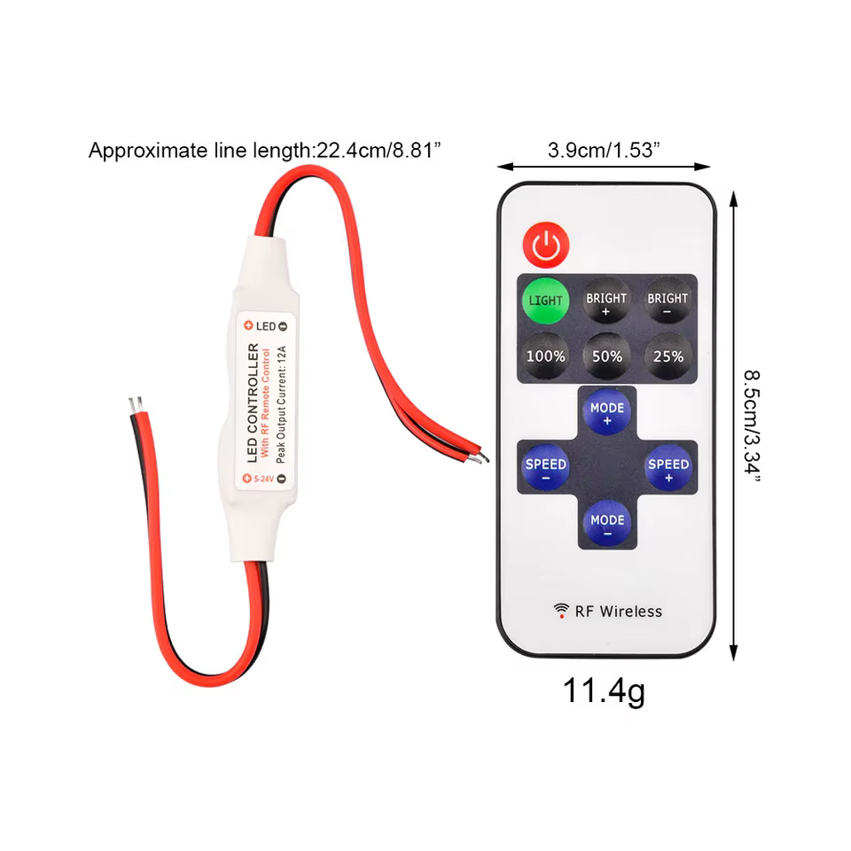 Controlador Dimmer RF Mini com Controle Remoto