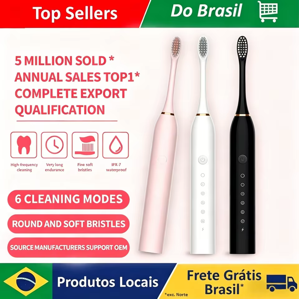 Escova de Dentes Ultrassônica 6 Velocidades