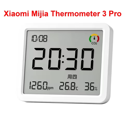 Termômetro Xiaomi Mijia 3 Pro, versão chinesa, com detecção de concentração de CO2, ecrã grande de 3,6 polegadas, relógio inteligente e higrómetro para Mihome.