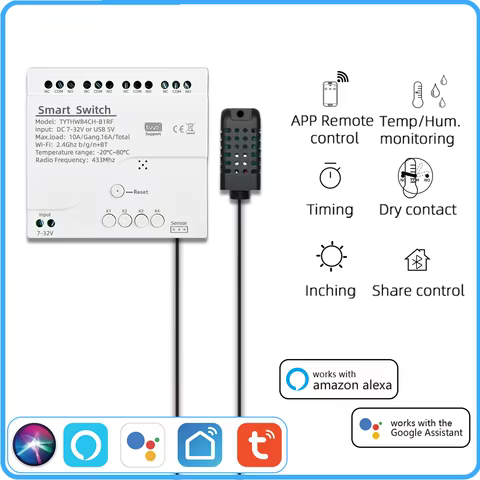 Interruptor Wi-Fi 4 Canais Tuya com Sensor