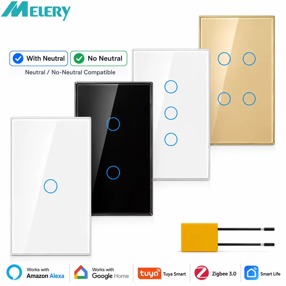 Interruptor Inteligente Zigbee 4 Gangs com Painel de Vidro