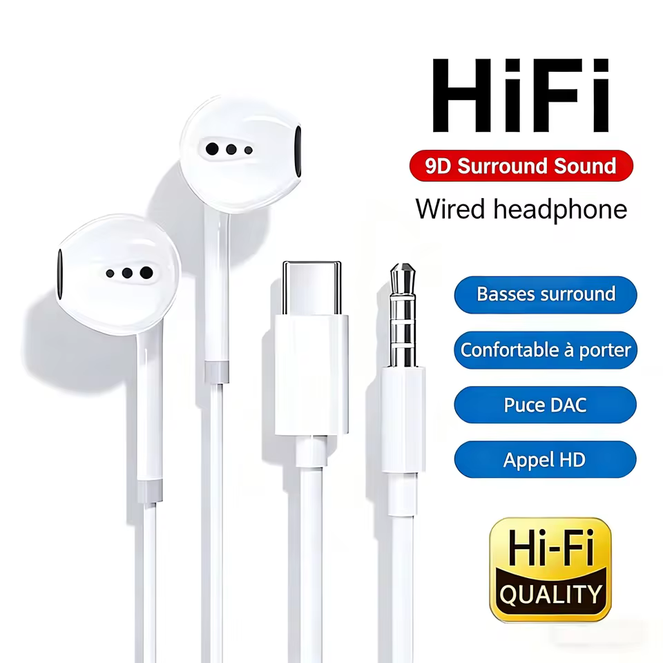Fone de Ouvido com Fio Tipo C e 3.5mm