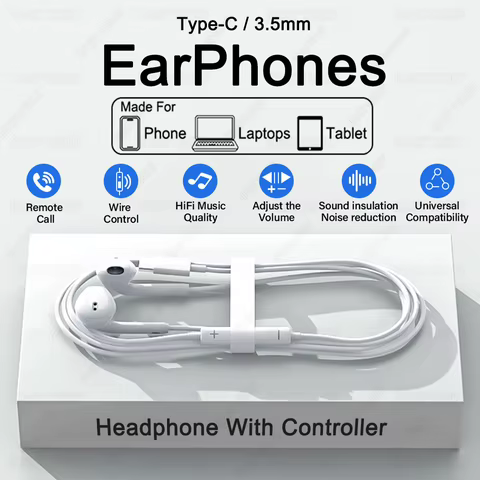 Fones de Ouvido Tipo C com Fio