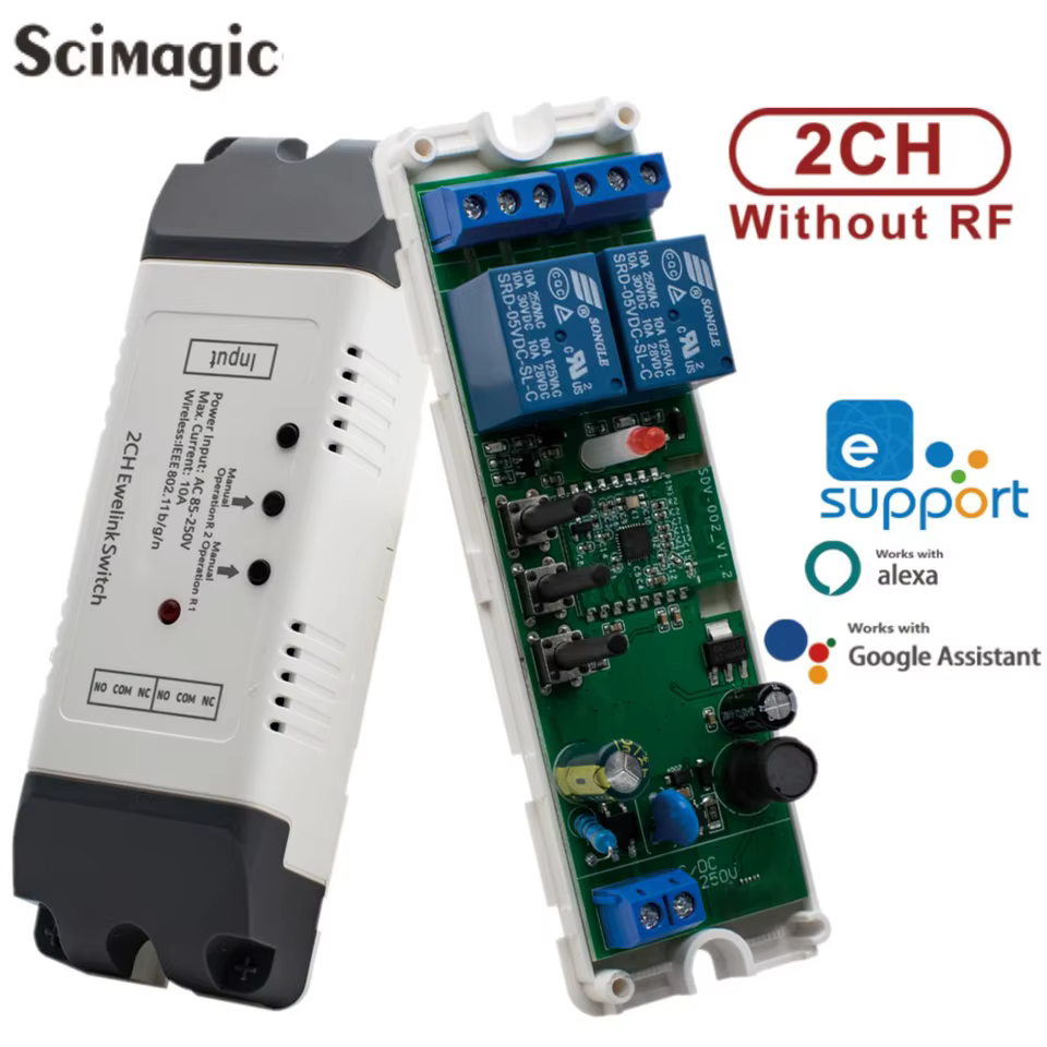Interruptor Inteligente WiFi 2CH com RF 433MHz