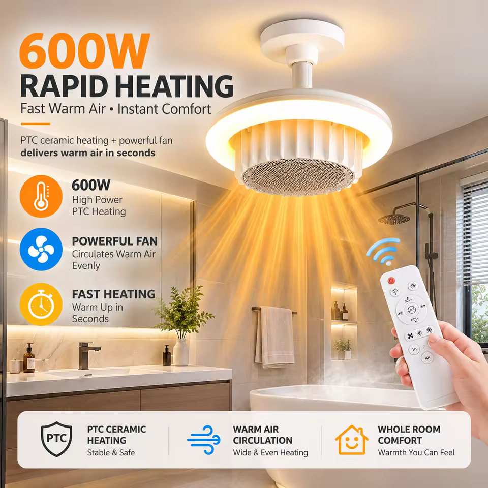 Luminária de Teto 3 em 1 com Aquecedor PTC
