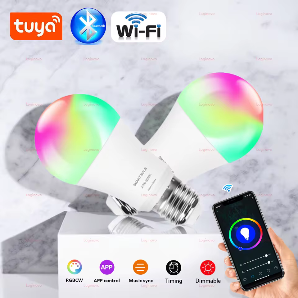 Lâmpada LED Inteligente Tuya RGB WiFi Bluetooth