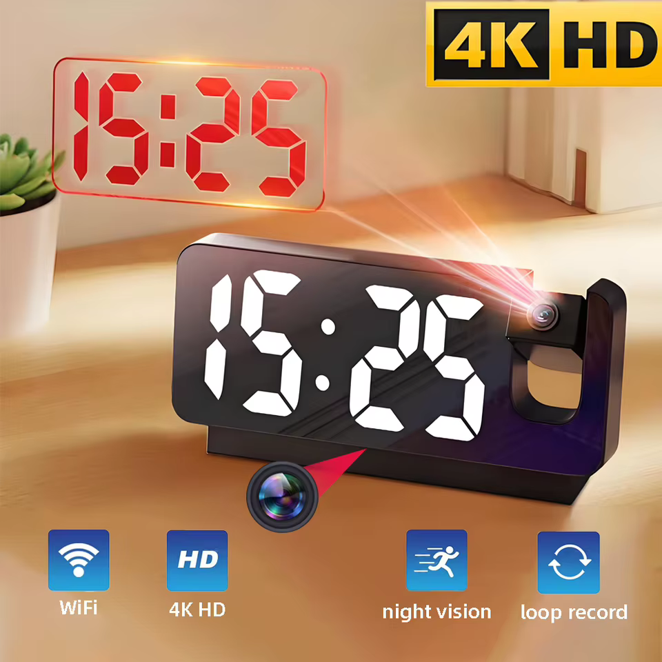 Câmera Relógio HD4K WiFi com Detecção de Movimento