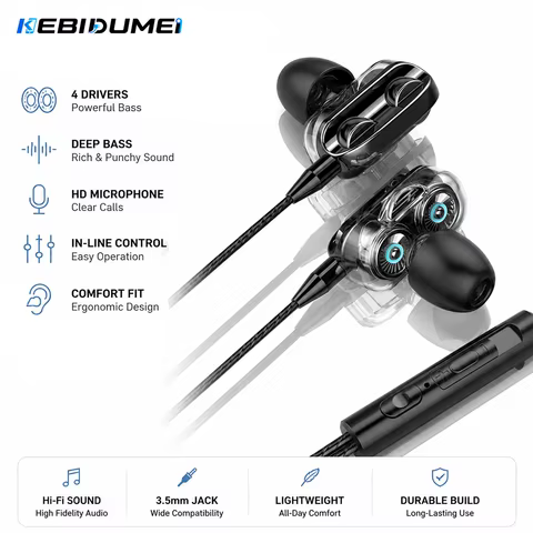 Fones de Ouvido KEBIDUMEI 3.5mm HiFi