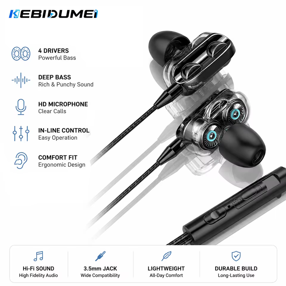 Fones de Ouvido KEBIDUMEI 3.5mm HiFi