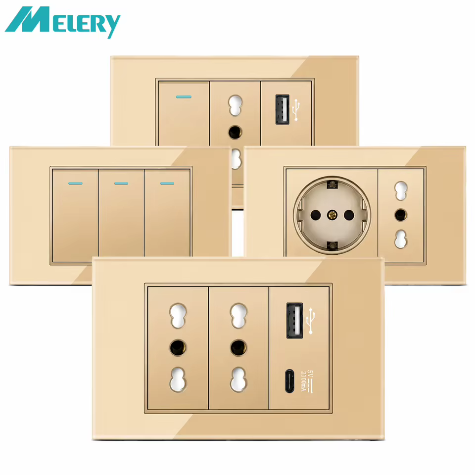 Tomada de Parede Melery USB Tipo C Dourada