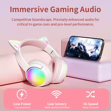 Fone Bluetooth Gato Rosa RGB Thumbnail 5