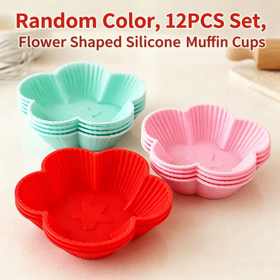 Formas de Silicone Flor para Muffins - 12 Peças