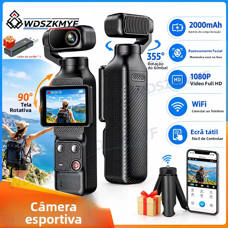 Câmera Gimbal Vlog 1080P Rastreamento Facial