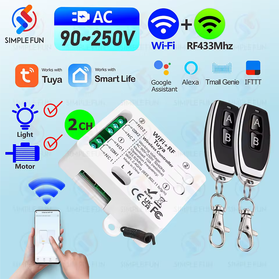 Interruptor Inteligente Tuya WiFi RF 2 Canais