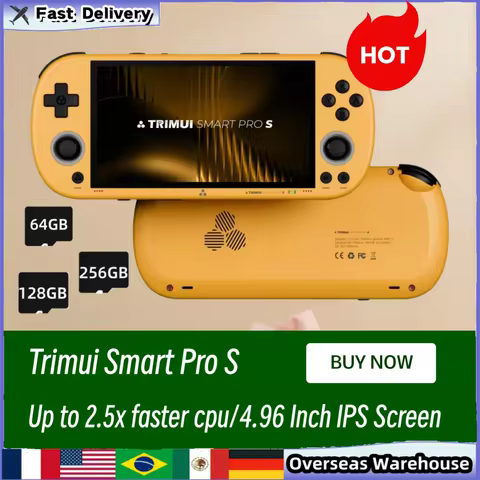 Console de Jogos Portátil Trimui Smart Pro S com Tela IPS de 4.96'', Sistema Linux, Joystick, Iluminação RGB, Jogos Retro, Presentes Smartpros
