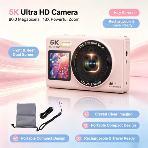 Câmera Digital 5K 80MP Tela Dupla WiFi