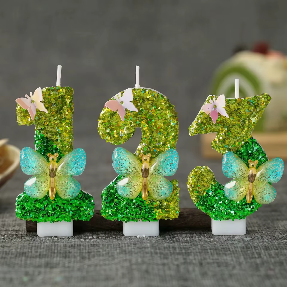 Velas de Aniversário Verde com Glitter
